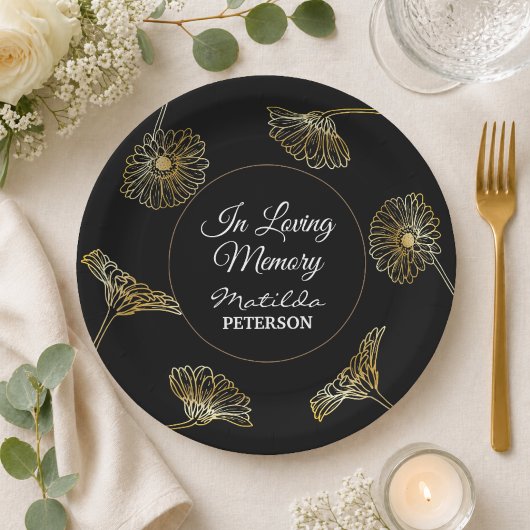 In Love Memory Gold Blume Beerdigung Pappteller