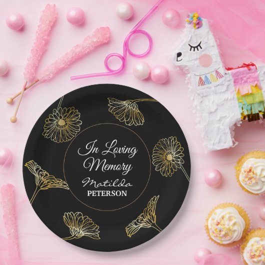 In Love Memory Gold Blume Beerdigung Pappteller (Party)