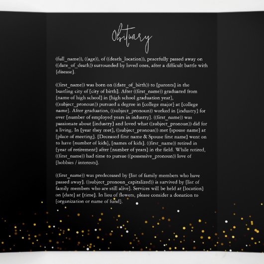 In Love Memory Gold Frame Schwarz Dreifach-gefaltete Programmkarte (Innenseite Mitte)