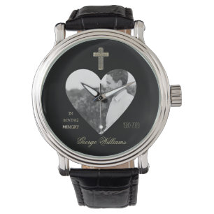 In Love Memory Golden Cross Heart Form Foto Armbanduhr