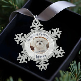 In Love Memory | Graues Wood Pet Memorial Foto Schneeflocken Zinn-Ornament
