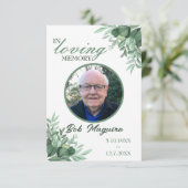 In Love Memory Green Blätter Foto Beerdigungskarte Einladung (Stehend Vorderseite)