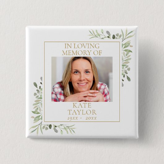 In Love Memory Greenery Beerdigung Foto Button (Vorderseite)