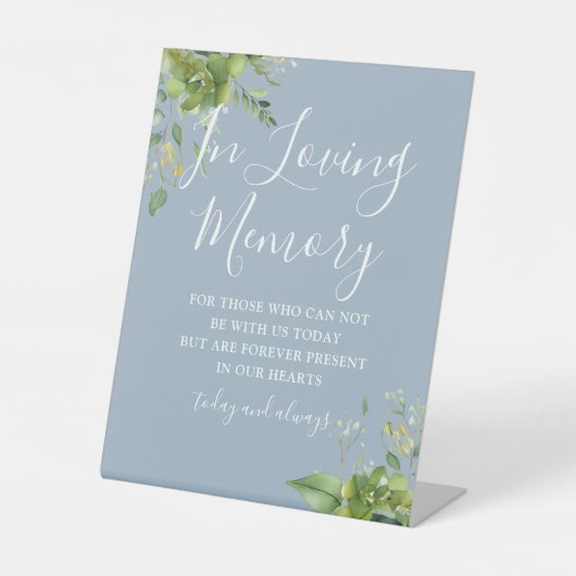In Love Memory Greenery Dusty Blue Wedding Sockelschild (Vorderseite)