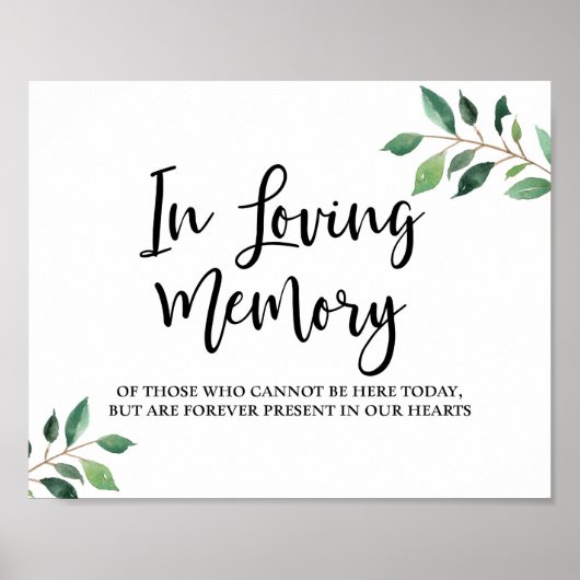 In Love Memory Greenery Kalligraphie-Zeichen Hochz Poster (Vorne)