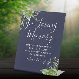 In Love Memory Greenery Navy Blue Wedding Sockelschild