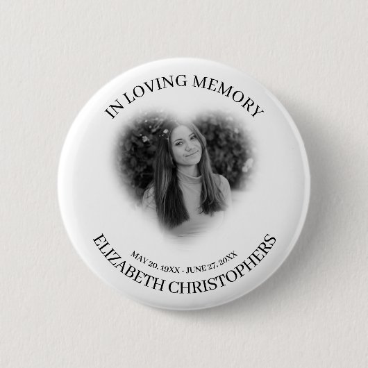 In Love Memory Heart Frame Custom Foto Memorial Button (Vorderseite)
