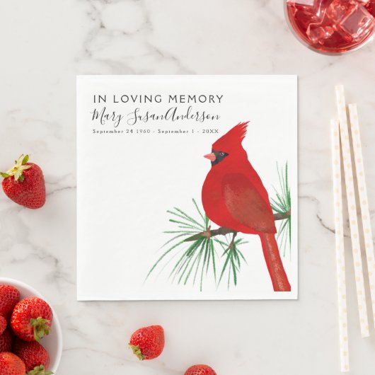 In Love Memory Kardinal Beerdigung Memorial Geweck Serviette (Beispiel)
