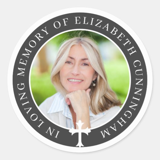 In Love Memory | Kundenspezifisches Foto und Kreuz Runder Aufkleber (Vorderseite)