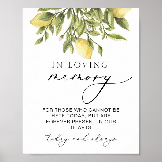 In Love Memory Lemon mediterrane Hochzeit Zeichen Poster (Vorne)