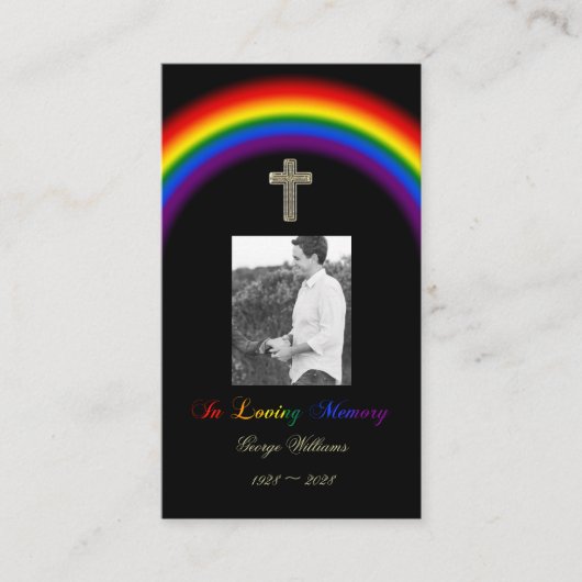In Love Memory LGBT Pride Rainbow Cross Foto Visitenkarte (Vorderseite)