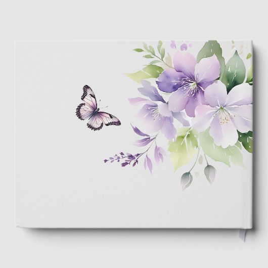 In Love Memory Lila Floral 1 Foto Gästebuch (Rückseite)