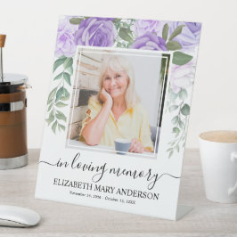 In Love Memory Lila florale Beerdigung Foto Sockelschild