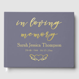 In Love Memory Lila & Gold Book of Condolence Gästebuch