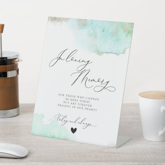 In Love Memory Memorial Beach Aquamarine Goldhochz Sockelschild (In SItu)