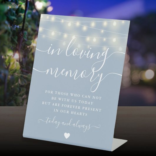 In Love Memory Memorial Dusty Blue String Lights Sockelschild