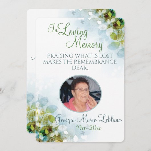 In Love Memory Memorial Keepake Cards Programm (Vorne/Hinten)