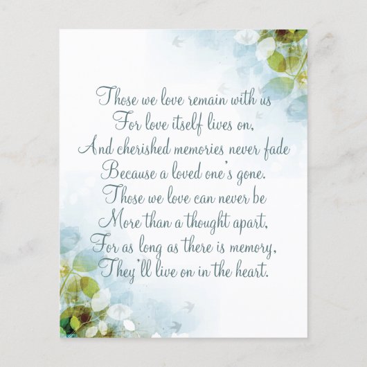 In Love Memory Memorial Keepake Sympathy Card (Rückseite)