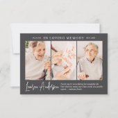 In Love Memory Memorial Modern Simple 3 Foto Dankeskarte (Vorderseite)