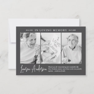 In Love Memory Memorial Modern Simple 3 Foto Dankeskarte
