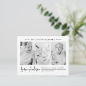 In Love Memory Memorial Modern Simple 3 Foto Postkarte (Stehend Vorderseite)