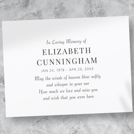 In Love Memory Memorial Modern Simple Ankündigungspostkarte