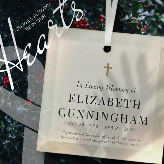 In Love Memory Memorial Modern Simple Cross Ornament Aus Glas