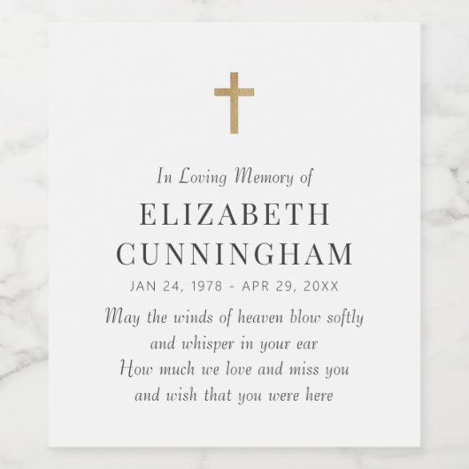 In Love Memory Memorial Modern Simple Cross Weinetikett (Einzelnes Label)