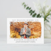 In Love Memory Memorial Modern Simple Foto Dankeskarte (Stehend Vorderseite)