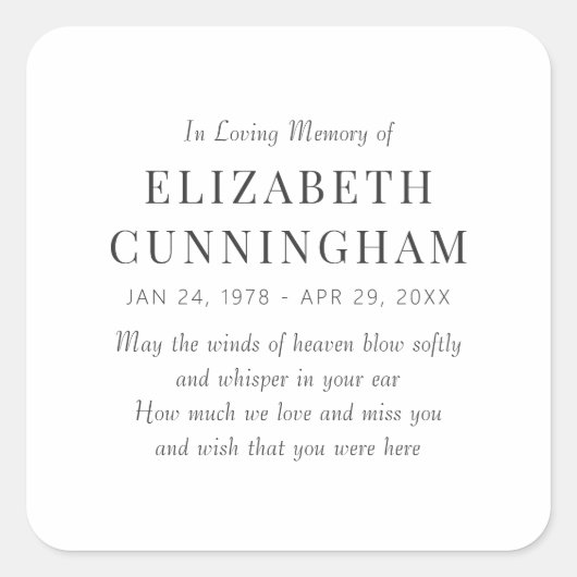 In Love Memory Memorial Modern Simple Quadratischer Aufkleber (Vorderseite)