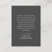 In Love Memory Memorial Moderne einfache Foto-Kart Visitenkarte (Rückseite)