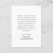 In Love Memory Memorial Moderne einfache Foto-Kart Visitenkarte (Rückseite)