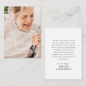 In Love Memory Memorial Moderne einfache Foto-Kart Visitenkarte (Vorne/Hinten)