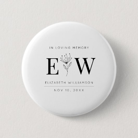 In Love Memory Memorial Moderne Monogram Foliage Button (Vorderseite)