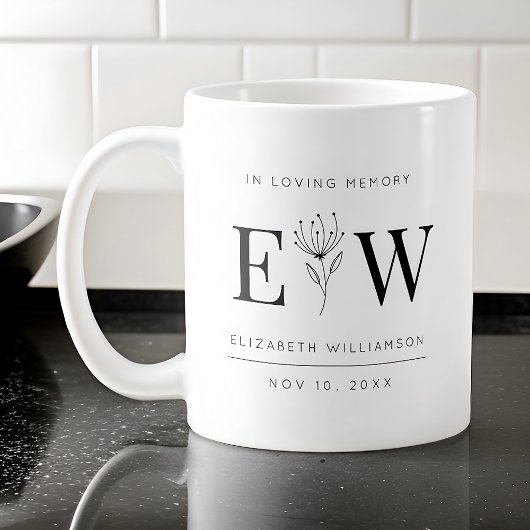 In Love Memory Memorial Moderne Monogram Foliage Kaffeetasse