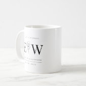 In Love Memory Memorial Moderne Monogram Foliage Kaffeetasse (Vorderseite Links)