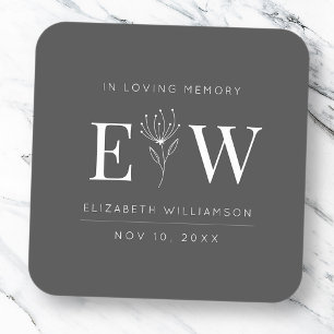 In Love Memory Memorial Moderne Monogram Foliage Quadratischer Aufkleber