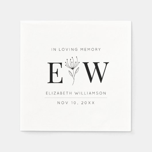 In Love Memory Memorial Moderne Monogram Foliage Serviette (Vorderseite)