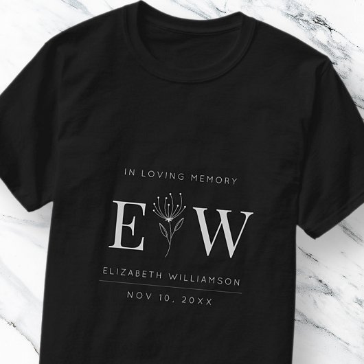 In Love Memory Memorial Moderne Monogram Foliage T-Shirt