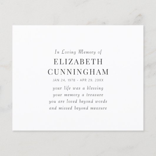 In Love Memory Memorial Modernes einfaches Angebot (Vorderseite)