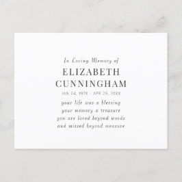 In Love Memory Memorial Modernes einfaches Angebot Postkarte