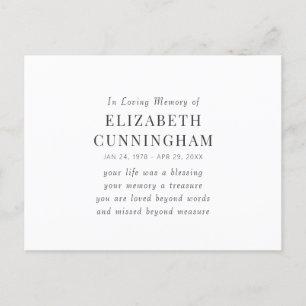 In Love Memory Memorial Modernes einfaches Angebot Postkarte