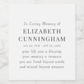 In Love Memory Memorial Modernes einfaches Angebot Weinetikett (Einzelnes Label)