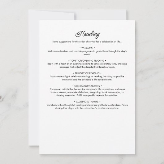 In Love Memory Memorial Order of Service Program Einladung (Rückseite)