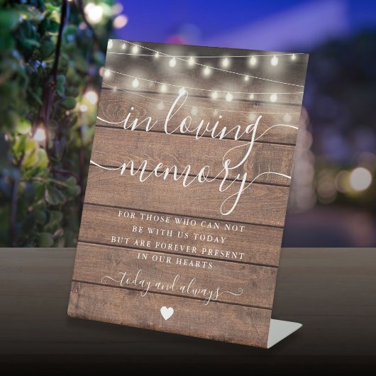 In Love Memory Memorial Rustic Holz String Light Sockelschild