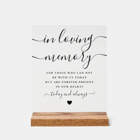 In Love Memory Memorial Script Hochzeit Acrylschild (Vorderseite)