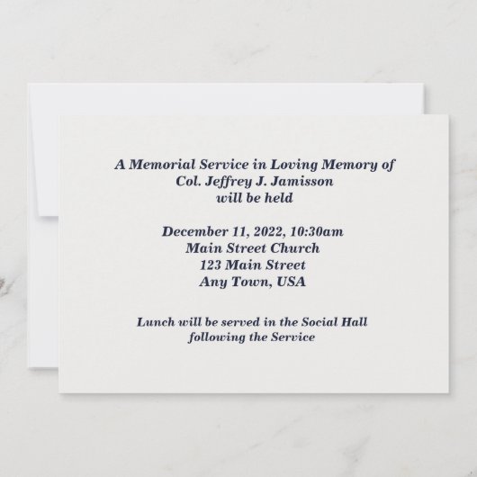 In Love Memory, Memorial Service, American Flags Einladung (Rückseite)