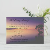 In Love Memory Memorial Service Sunset Lake Einladung (Stehend Vorderseite)