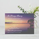 In Love Memory Memorial Service Sunset Lake Invi Einladung (Stehend Vorderseite)