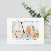 In Love Memory Memorial Simple Modern Foto Dankeskarte (Stehend Vorderseite)